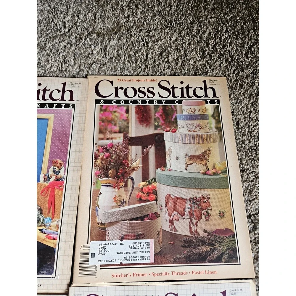 Lot of 6 Cross Stitch & Country Crafts Magazines 1987-1990 Vintage Patterns